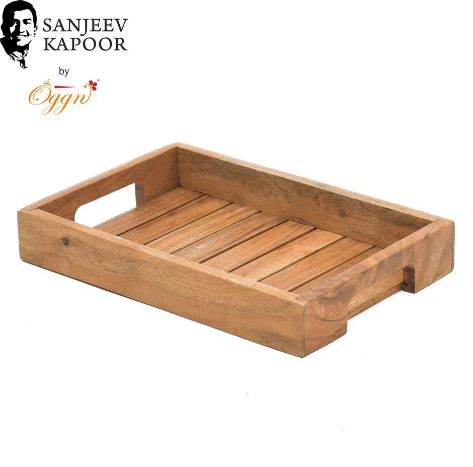 Sanjeev Kapoor by OGGN Wooden Jali Plain Serving Tray,Snack,Breakfast,Coffee - 14x9 Inch