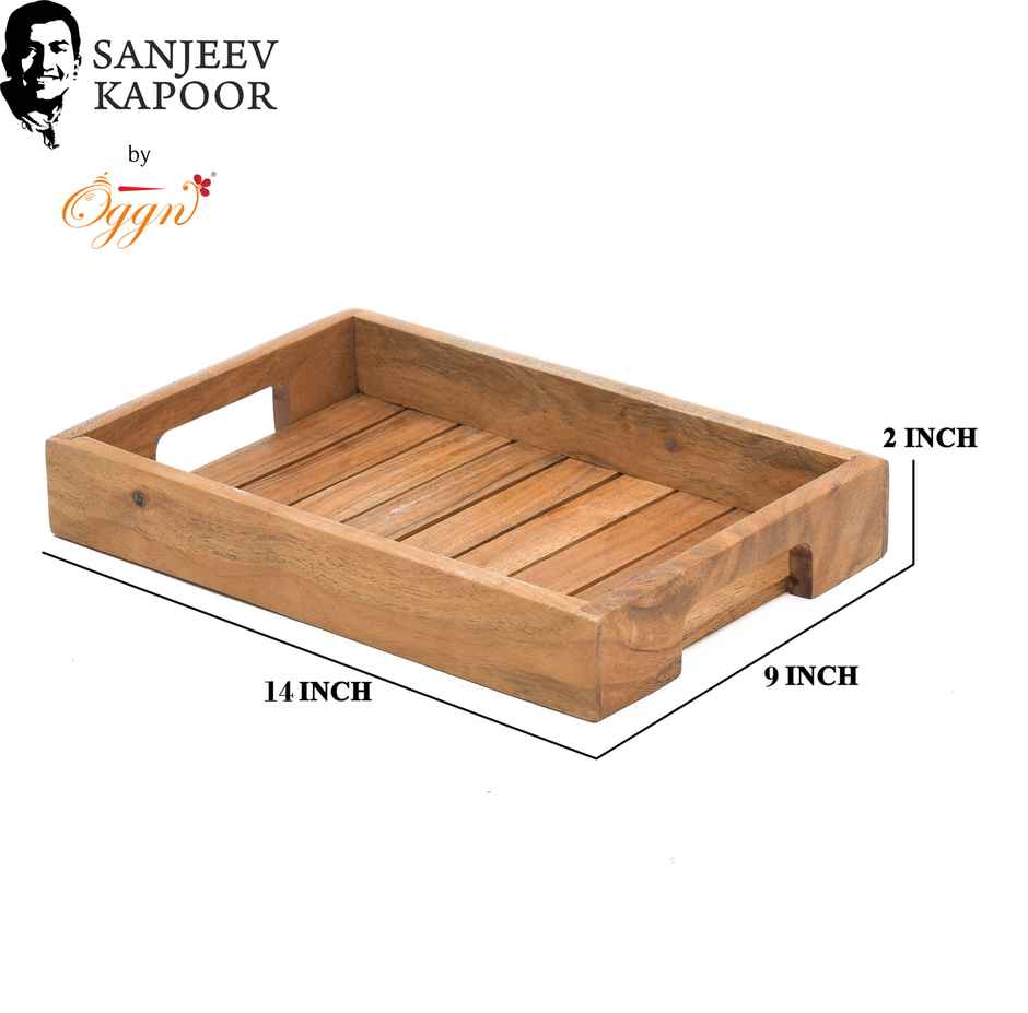 Sanjeev Kapoor by OGGN Wooden Jali Plain Serving Tray,Snack,Breakfast,Coffee - 14x9 Inch