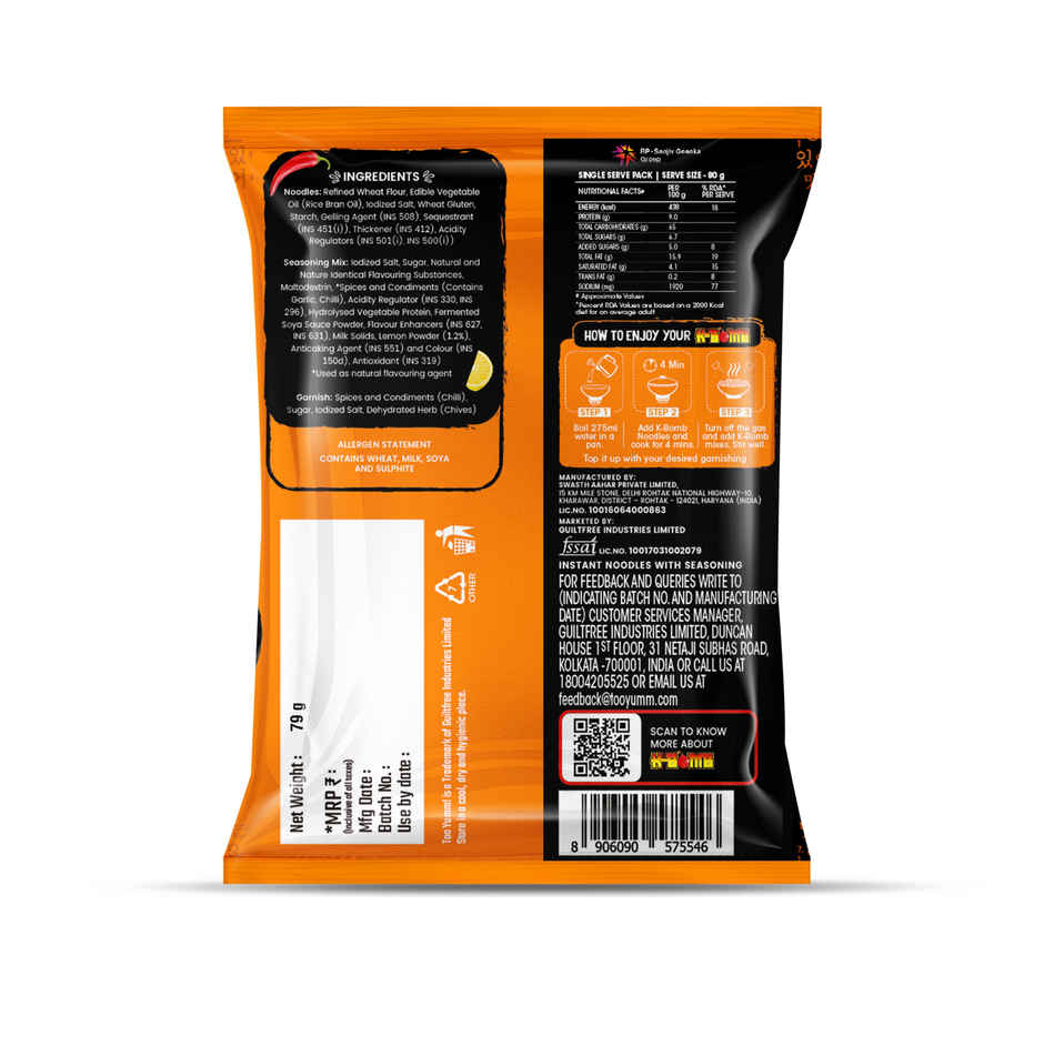 Too Yumm K-Bomb Ramen Tom Yum Instant Noodles | Tangy n Spicy Flavour | Korean Veg