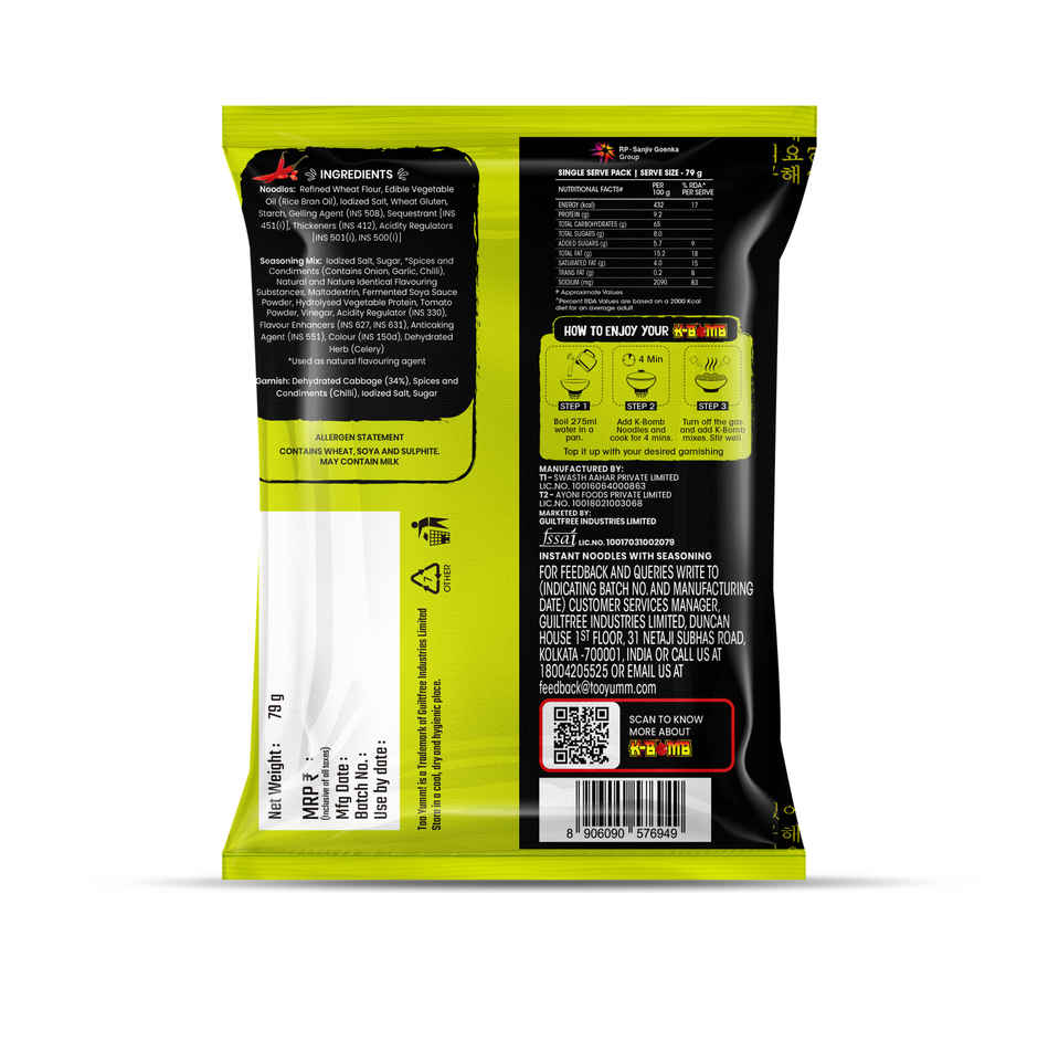 Too Yumm! K-Bomb Ramen Kimchi | Ready To Cook Instant Noodles | Korean VEG | No Palm Oil