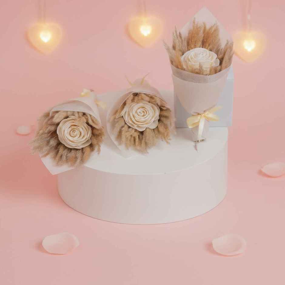 Ivory White Rose Dried Flower Bouquet | Ideal for Gifting | Poshh