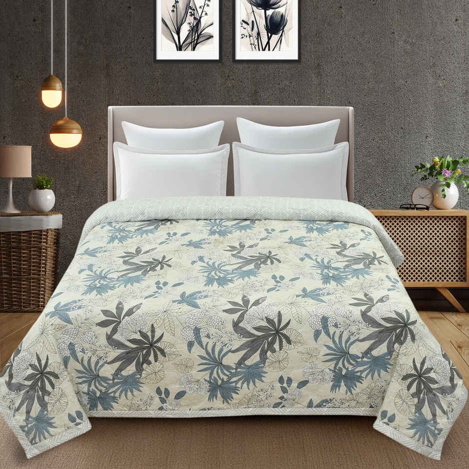 Furnofy Ultrasonic Comforter King Size Light Weight | Microfibre | Cream Multi - 80 x 90 in