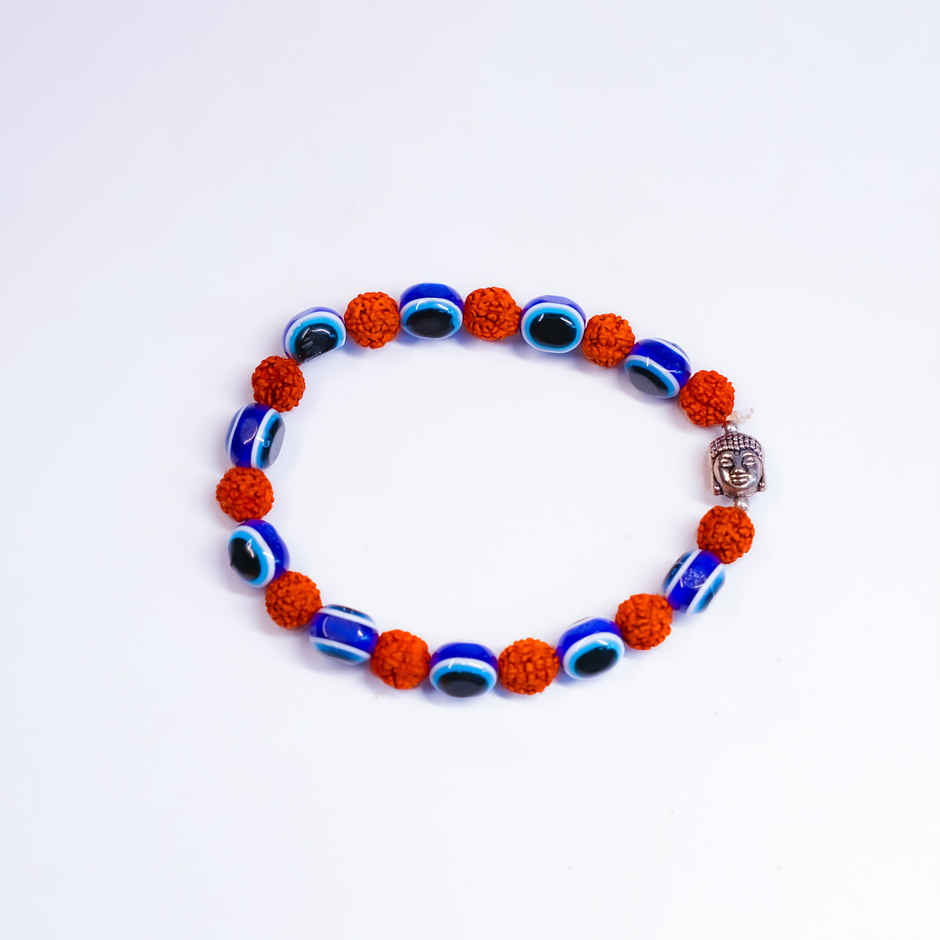 Rudraksha Bracelet with Evil Eye for Spiritual Wear | Svasti