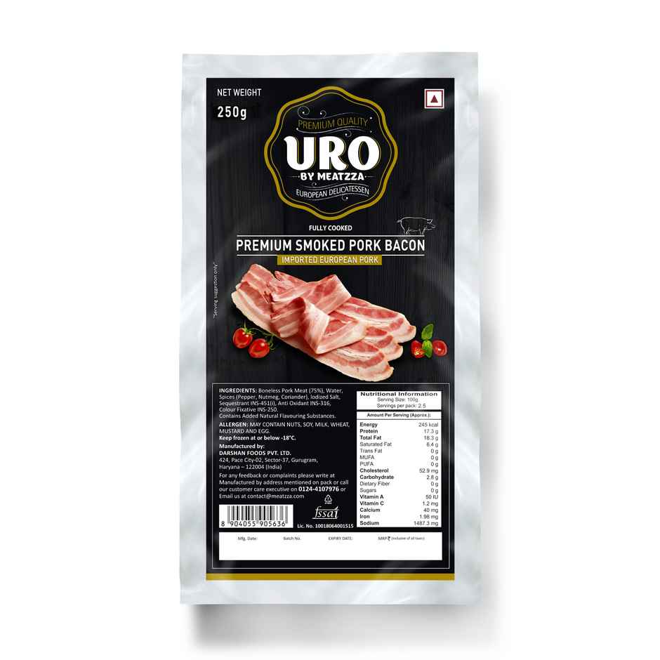 Uro Pork Smoked Back Bacon Sliced Imported | 250 g