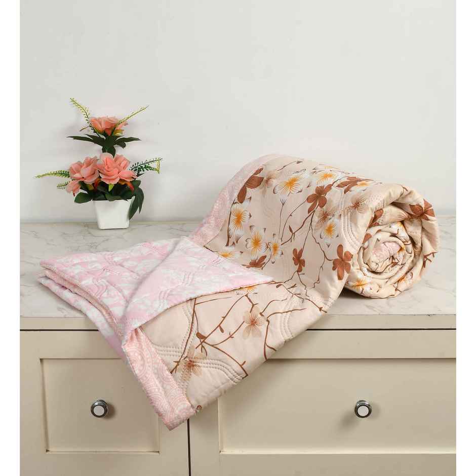 Furnofy Ultrasonic Comforter King Size Light Weight | Microfibre |Beige & Pink Autum - 80 x 90 in