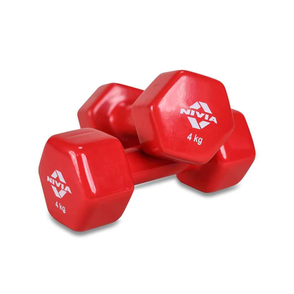 Nivia Vinyl Dumbbell Set (4 kg x 2) | Red
