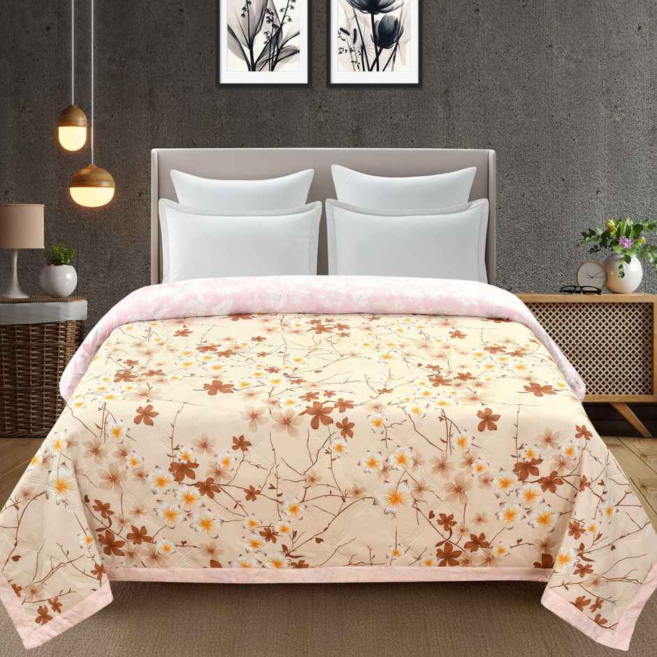 Furnofy Ultrasonic Comforter King Size Light Weight | Microfibre |Beige & Pink Autum - 80 x 90 in