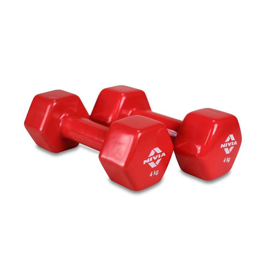 Nivia Vinyl Dumbbell Set (4 kg x 2) | Red