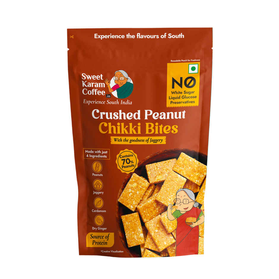 Sweet Karam Coffee Crushed Peanut Chikki Bites | No White Sugar