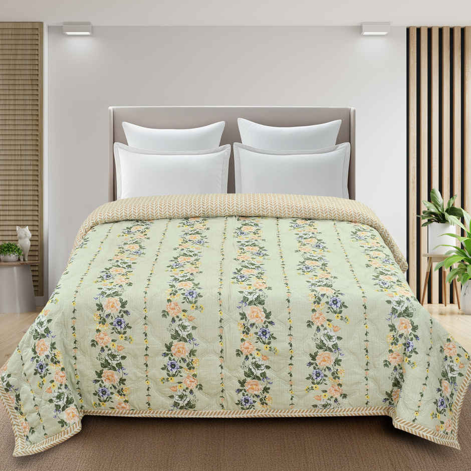 Furnofy Ultrasonic Comforter King Size Light Weight | Microfibre | Tea Green - 80 x 90 in