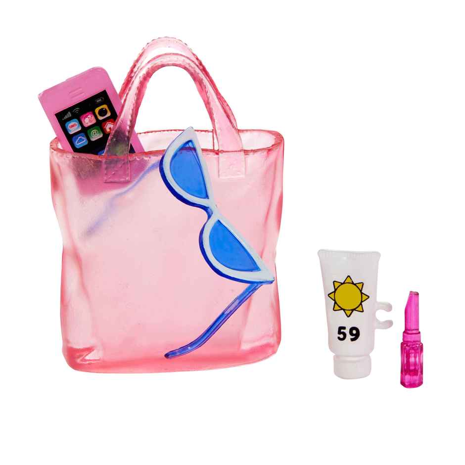 Mattel Blonde Mattel Barbie Doll With Pink And White Swimsuit, Sun Hat, Tote Bag And Beach-Themed Accessories