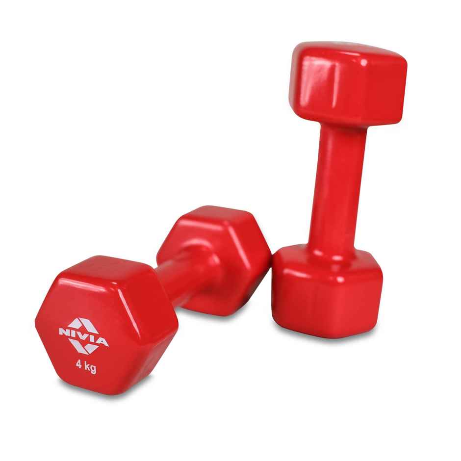 Nivia Vinyl Dumbbell Set (4 kg x 2) | Red