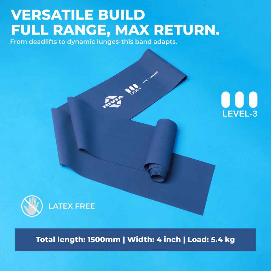 Nivia Stretch Band, Heavy Resistance For Workout | 5.4 kg Resistance Level - 3 | Dark Blue