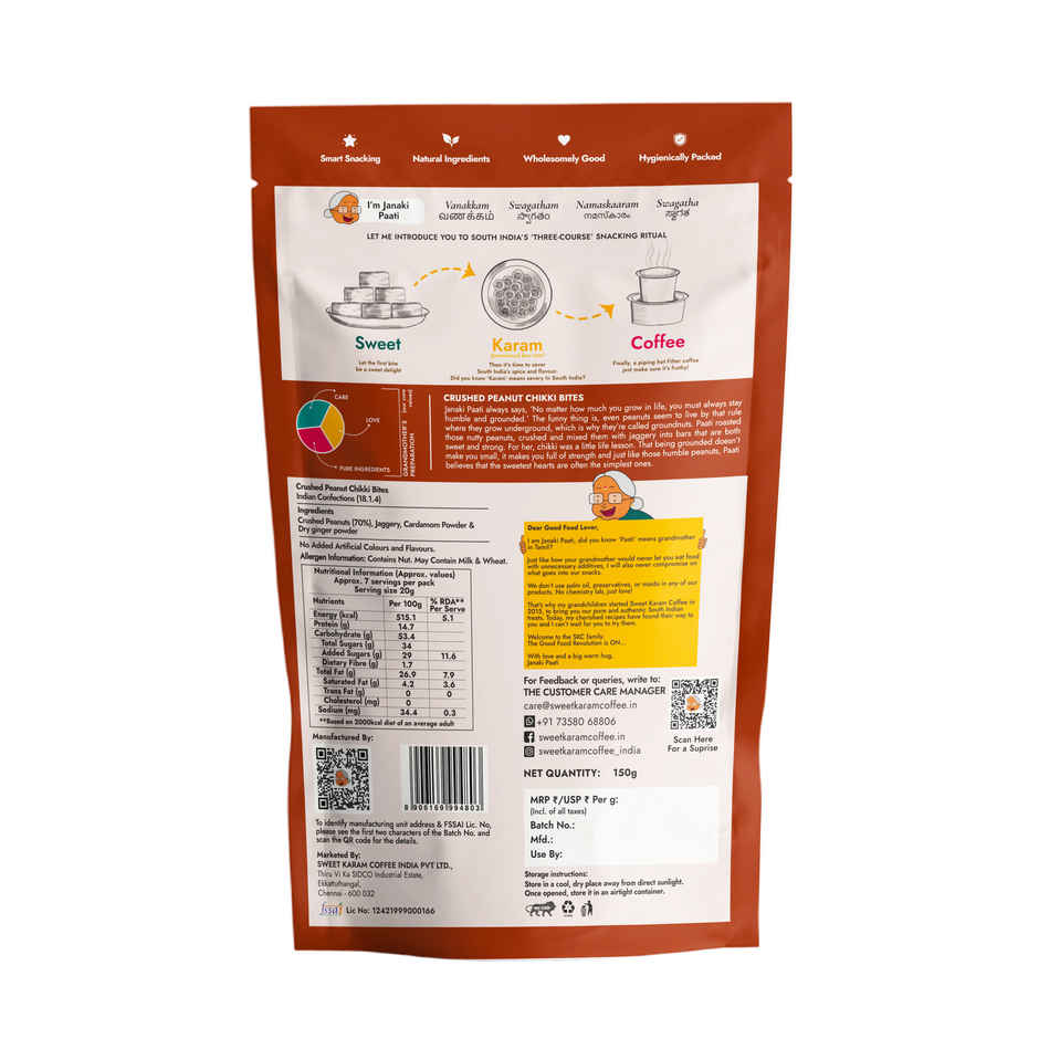 Sweet Karam Coffee Crushed Peanut Chikki Bites | No White Sugar