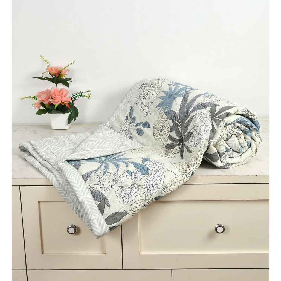 Furnofy Ultrasonic Comforter King Size Light Weight | Microfibre | Cream Multi - 80 x 90 in