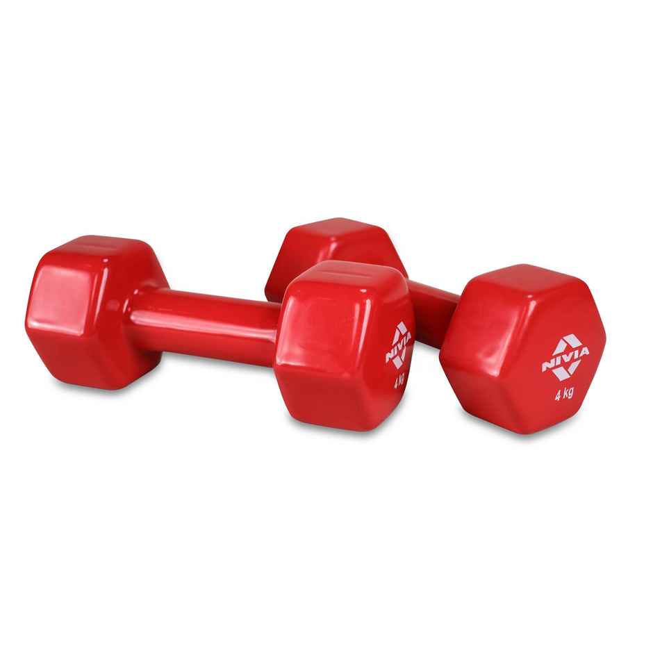 Nivia Vinyl Dumbbell Set (4 kg x 2) | Red