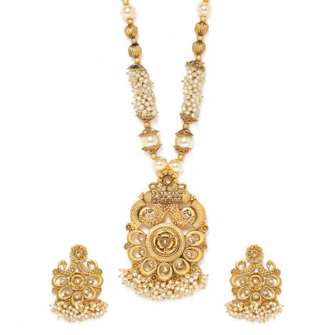 Rubans Gold-Plated Stone Studded Beaded Necklace Set