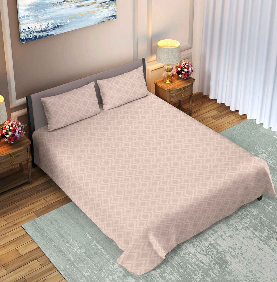 Dream Living Embossed Double Bedsheet Set | Beige - 220 x 250 cm
