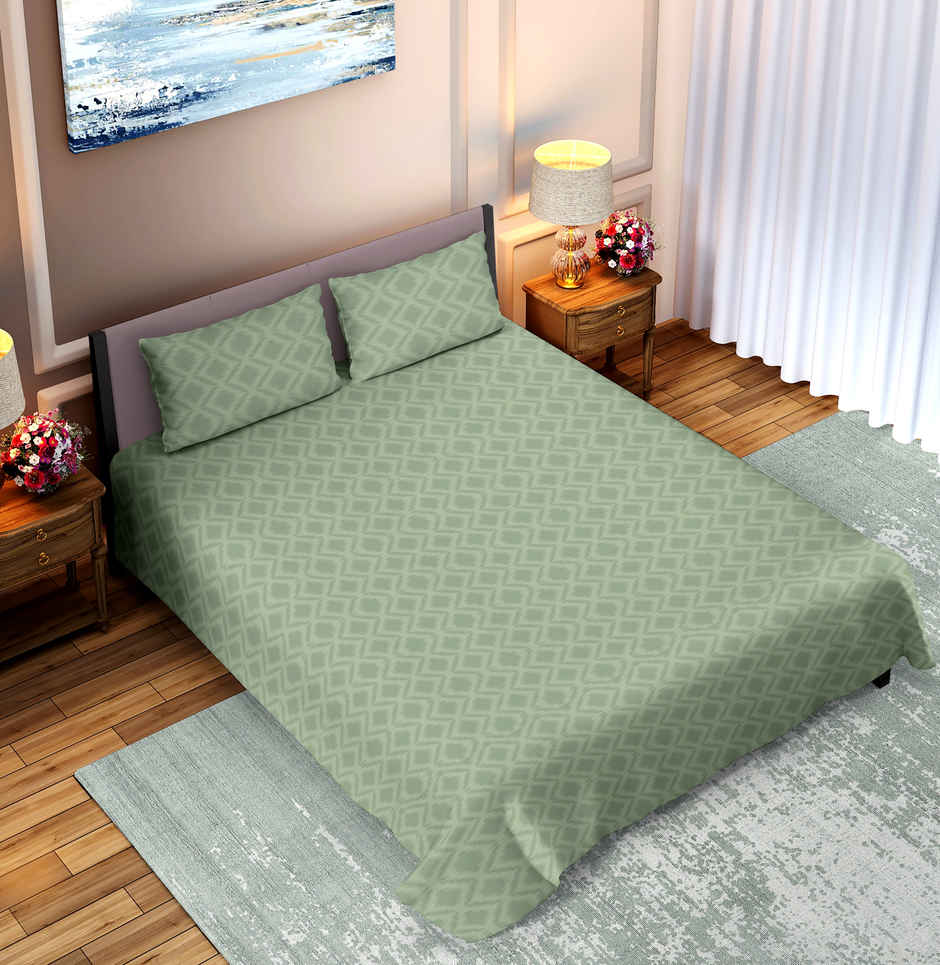 Dream Living Embossed Double Bedsheet Set | Olive - 220 x 250 cm