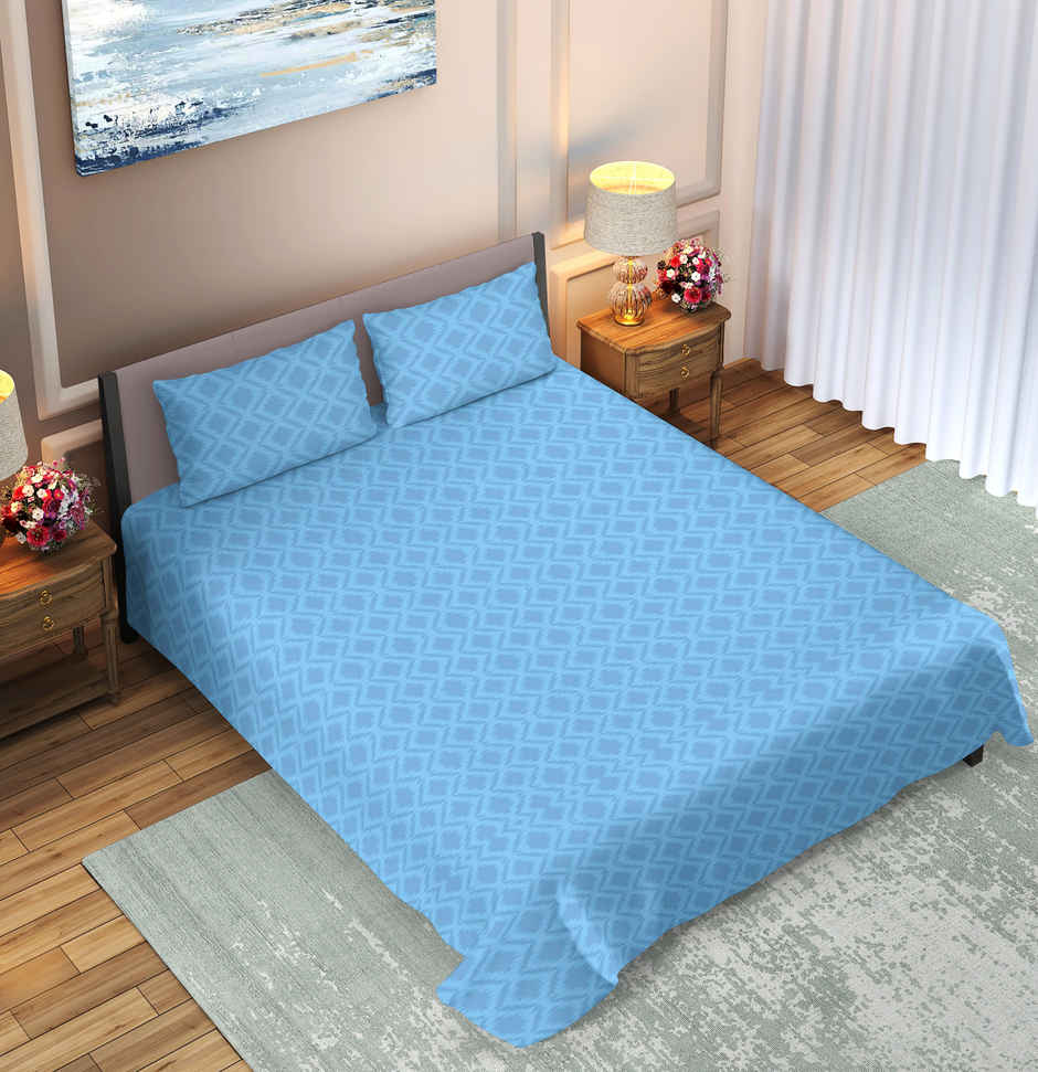 Dream Living Embossed Double Bedsheet Set | Blue - 220 x 250 cm
