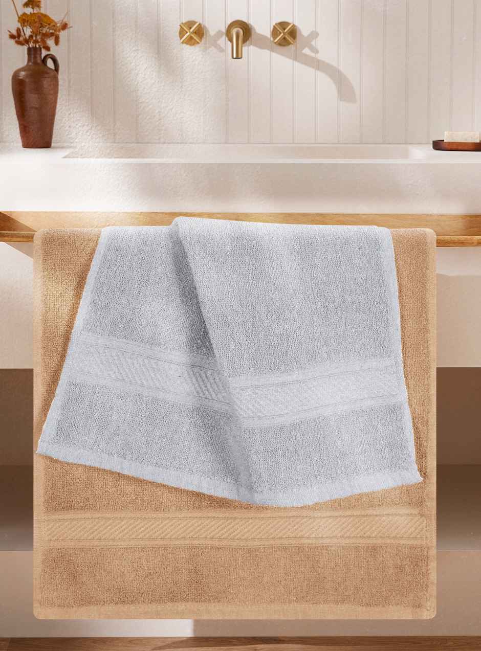 Furnofy 2 Pcs 450 GSM 16" X 24" Cotton Hand Towels | Grey And Beige