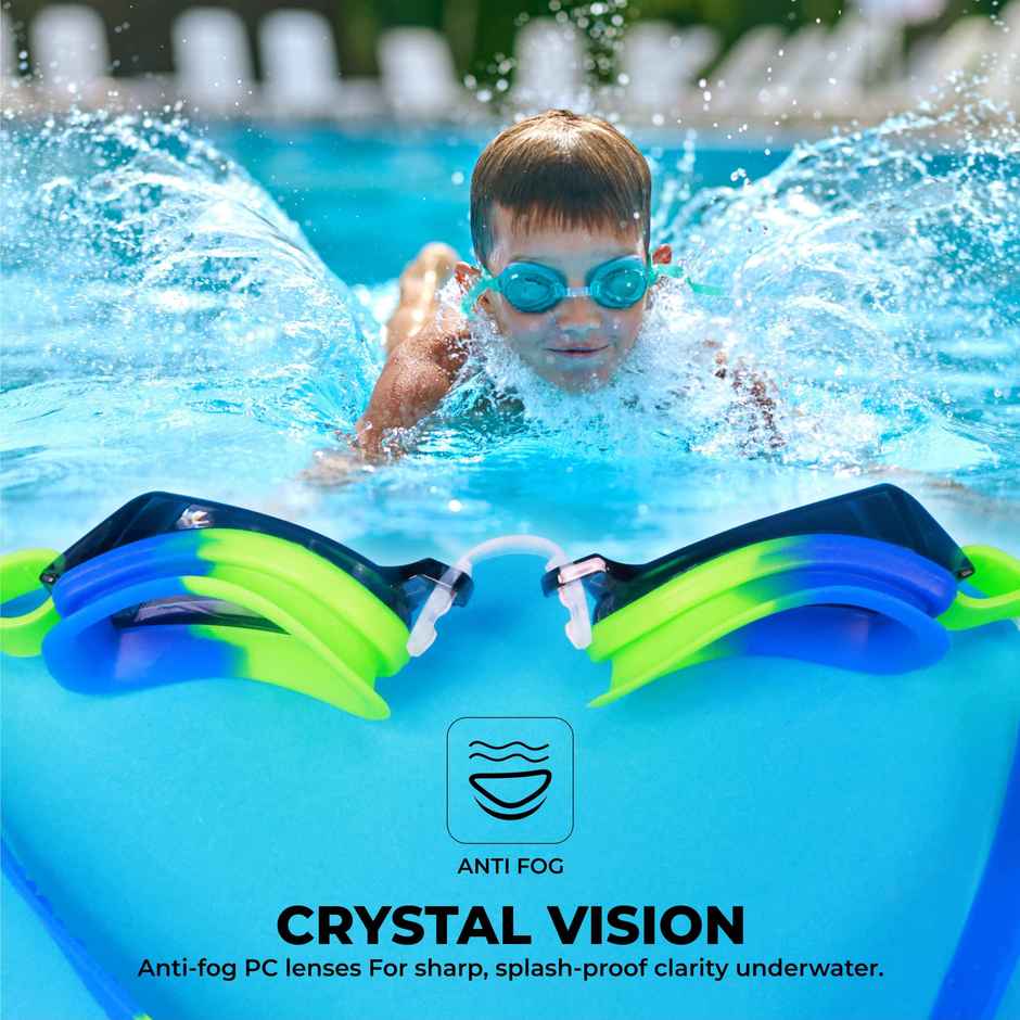 Nivia Splash Jr. 2.0 Swimming Goggles | Blue and Green