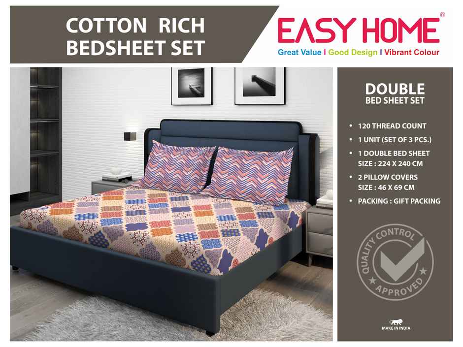 Superspun 120 Tc-Cotton Rich-Easy Home- Dbl- 220 x 240- D:23123 - Assorted