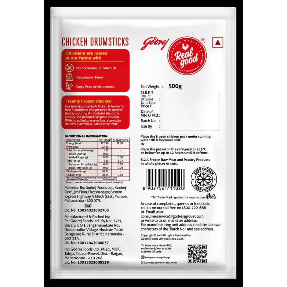 Godrej Real Good Chicken Drumstick | Freshly Frozen | No Hormones, No Preservatives