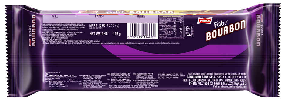 Parle Fab Bourbon Chocolate Cream Biscuits | Trans Fat-free Combo