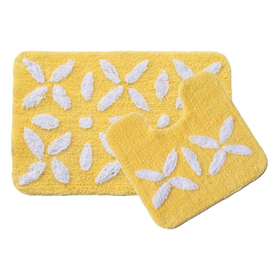 Saral Home Cotton Anti-Slip Bathmat & Contour Set | 40 x 60 & 40 x 45 cm | Yellow