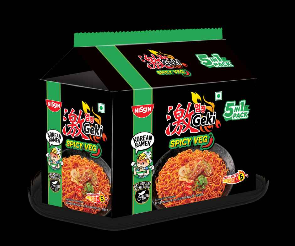Nissin Geki - Hot and Spicy Korean Veg Flavoured Ramen Instant Noodles | 5 in 1 pack
