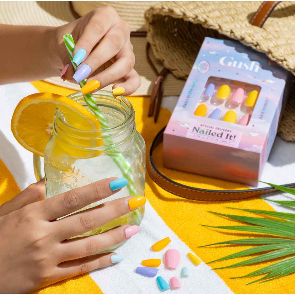 Gush Beauty Nailed It | Reusable Luxury Press On Nails | Medium Round | Pastel Sundae | Multi Colour