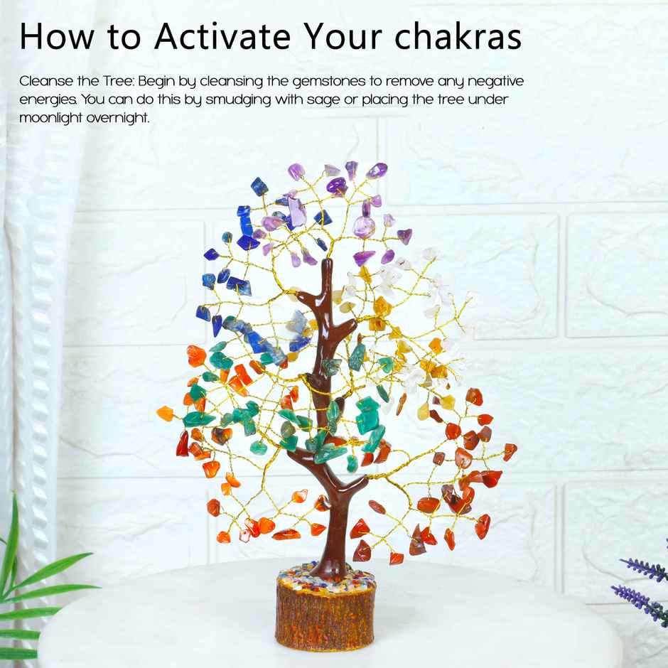 HINDCRAFT Seven Chakra Crystal Energy Tree Divine Harmony Showpiece