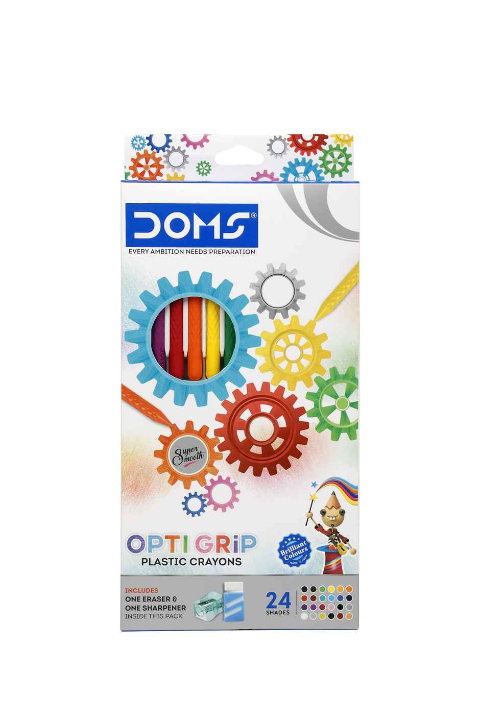 Doms 24 Shades Opti Grip Plastic Crayons
