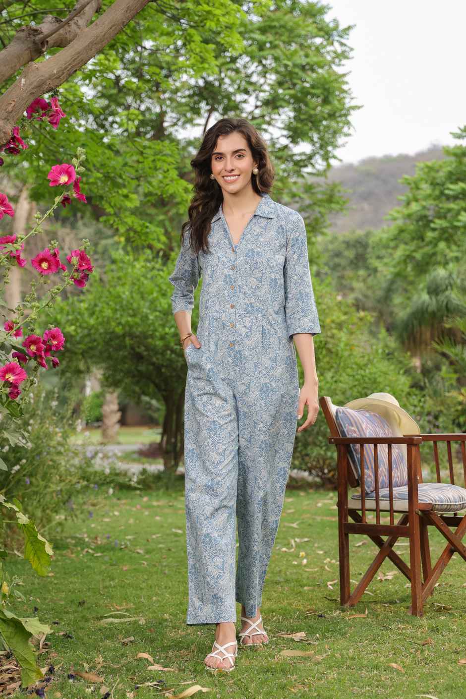 Jisora Women's Cotton Flex Jumpsuit (JS2552) | Blue - M