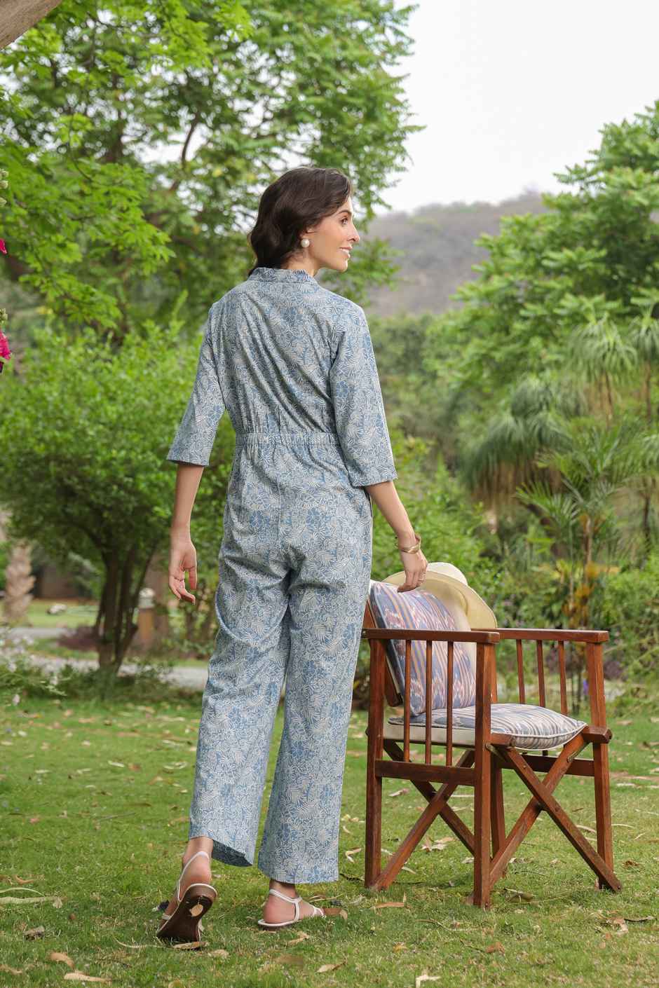 Jisora Women's Cotton Flex Jumpsuit (JS2552) | Blue - M