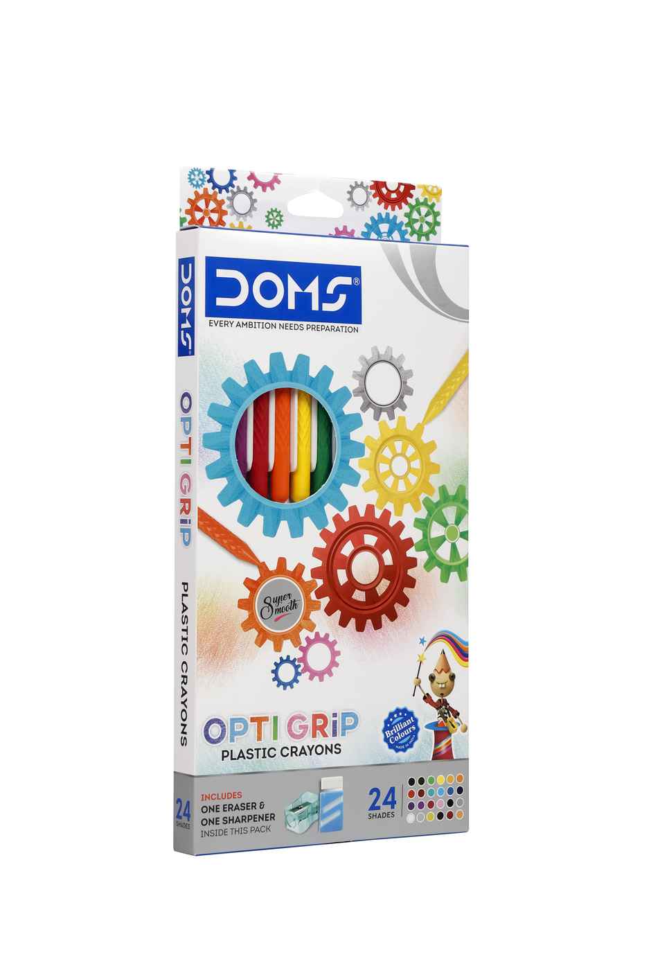 Doms 24 Shades Opti Grip Plastic Crayons