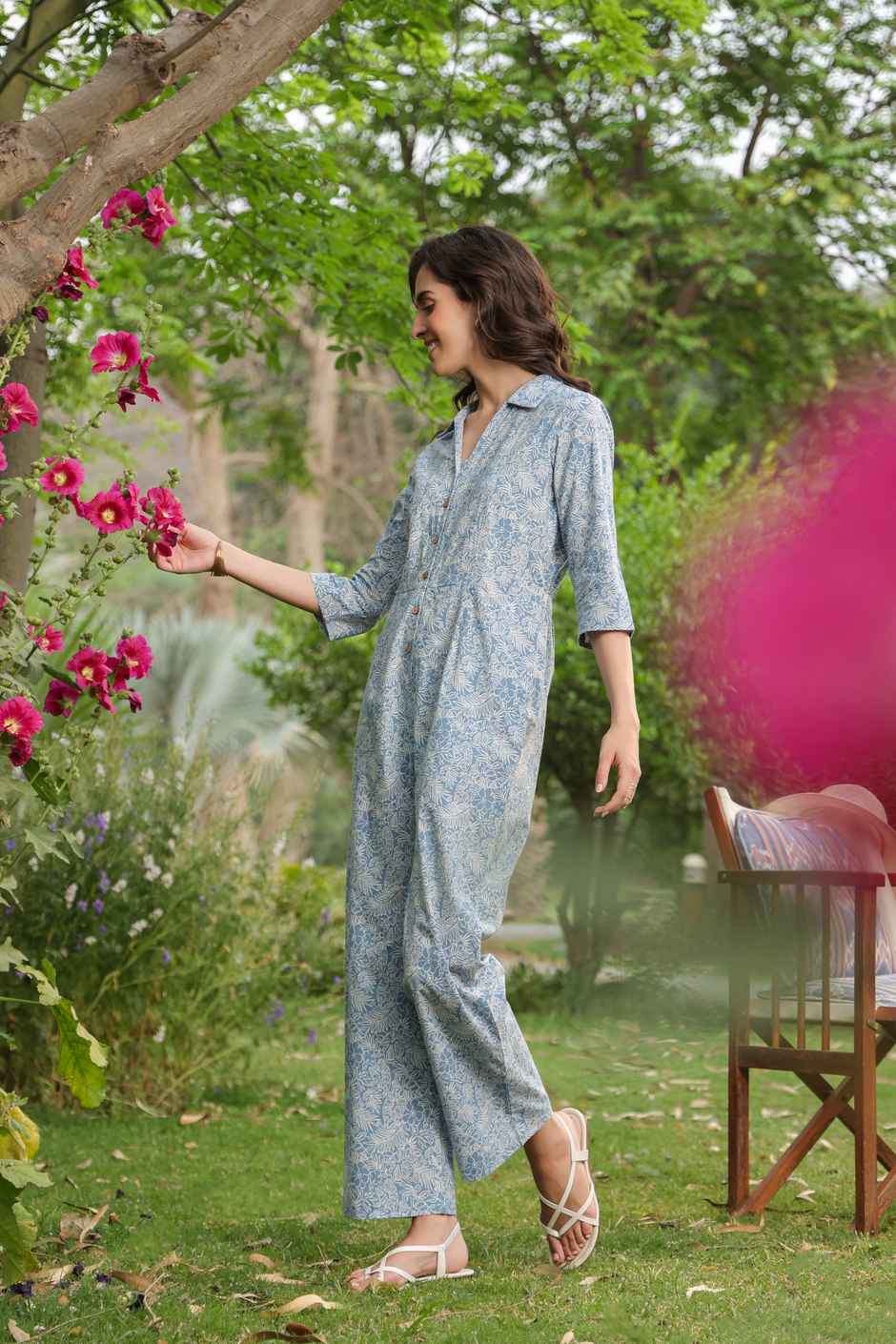 Jisora Women's Cotton Flex Jumpsuit (JS2552) | Blue - M