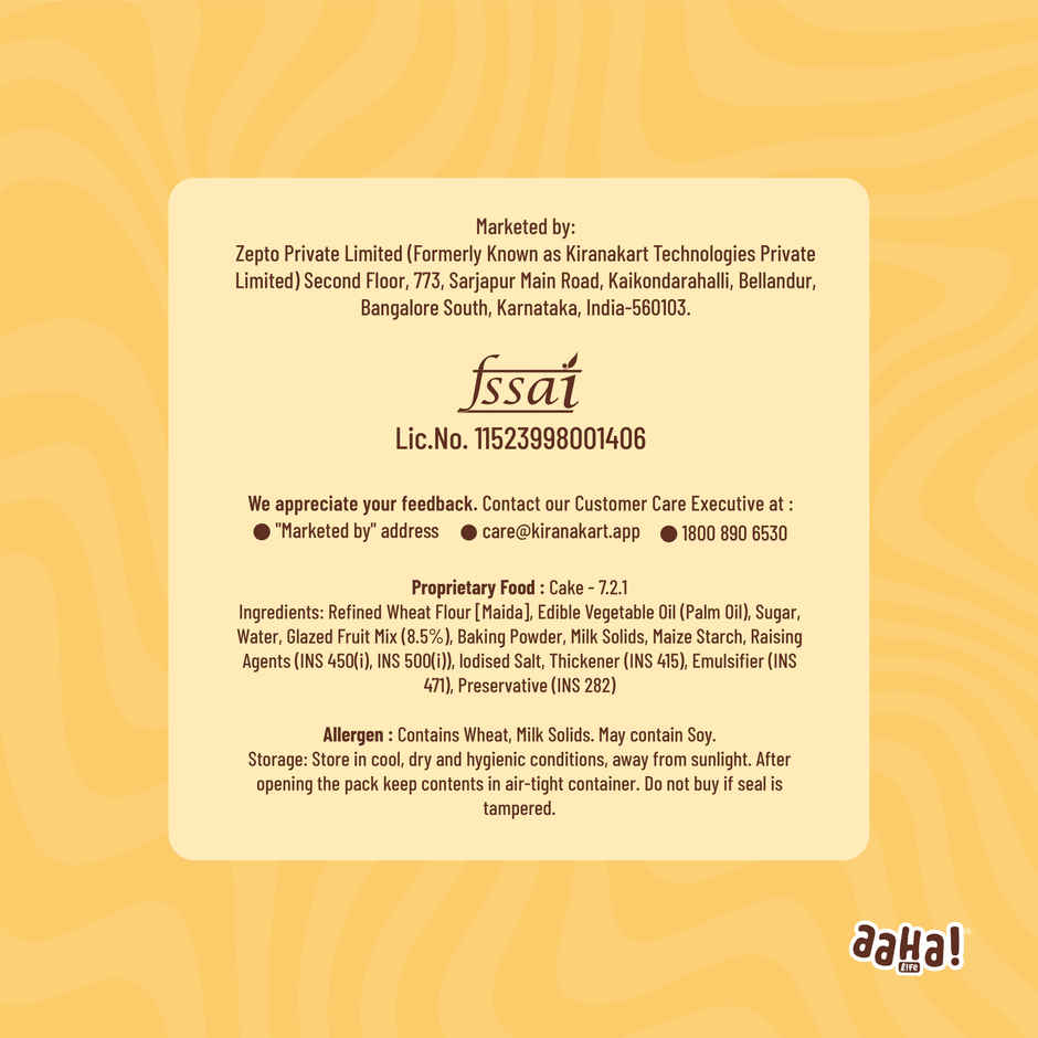 Aaha Life Fresh Mix Fruit Cake | Eggless