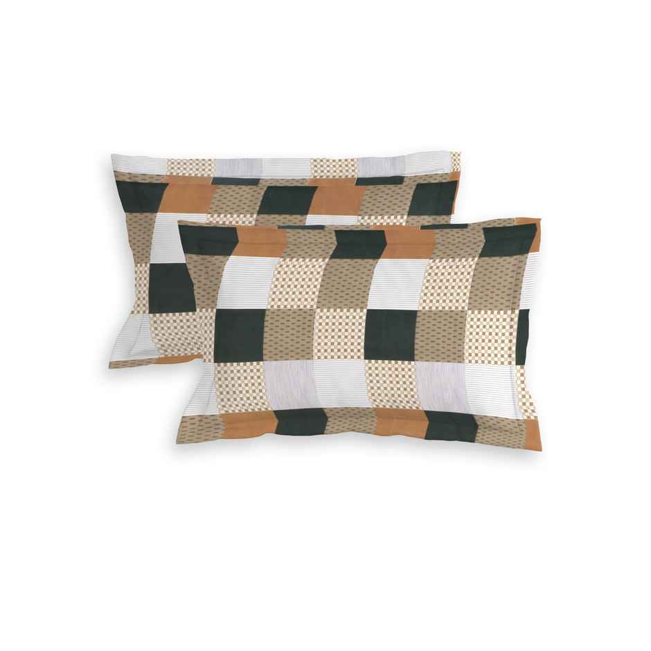 Dream Living Utsav Double Checked Bedsheet 135 GSM | 2 Pillow Covers Cotton | Multicolour | 87x98in