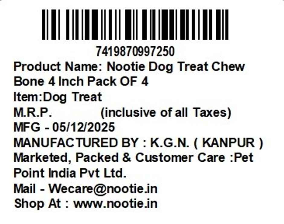 Nootie Dog Treat Chew Bones - 4 inch