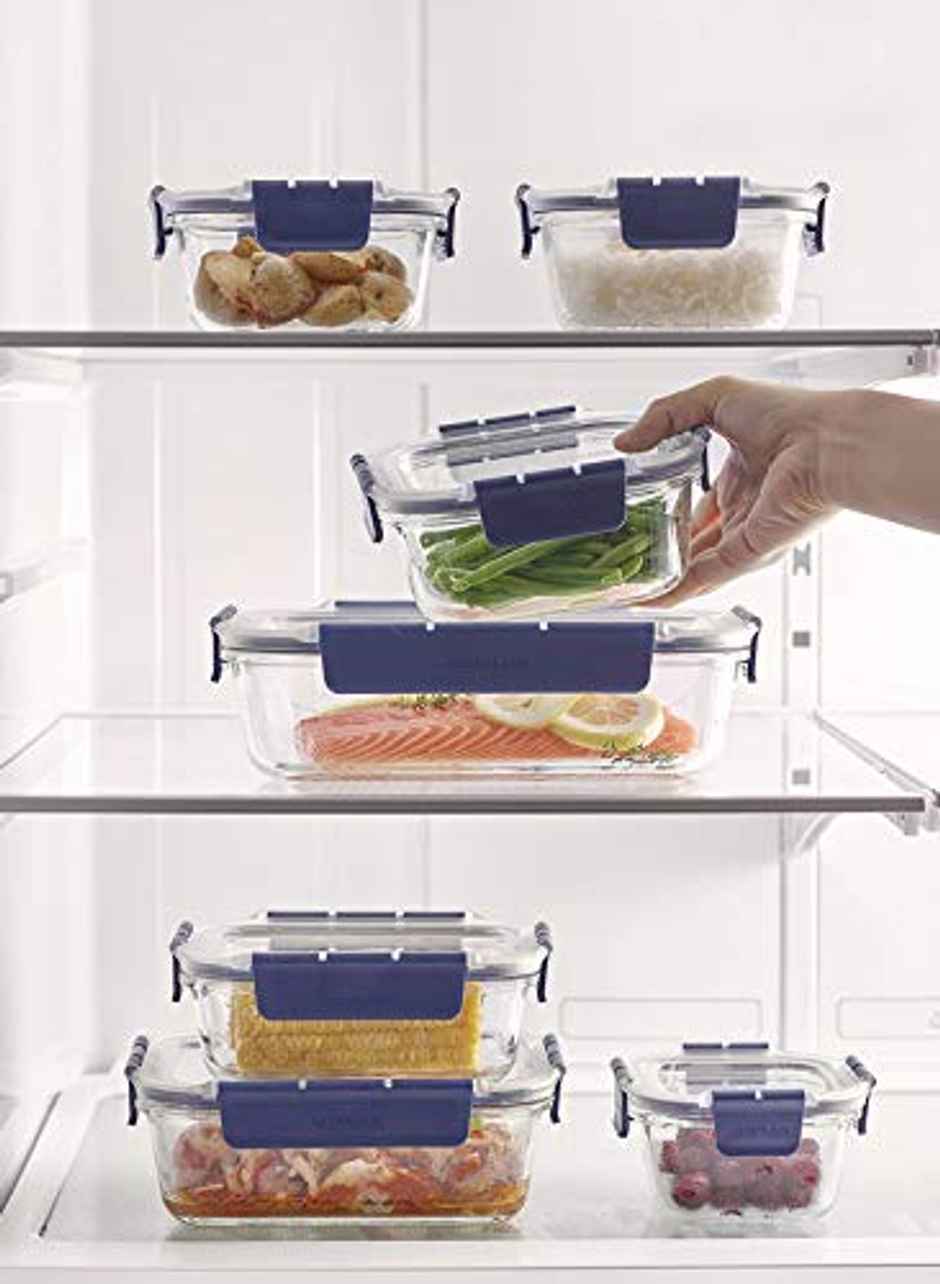 LocknLock Airtight Glass Square Shaped Containers With Lid | Microwave safe| Transparent - 300 ml