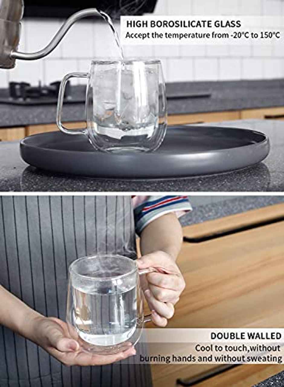 Femora Double Wall Crystal Glass Tea Cup Coffee Mug- 290Ml