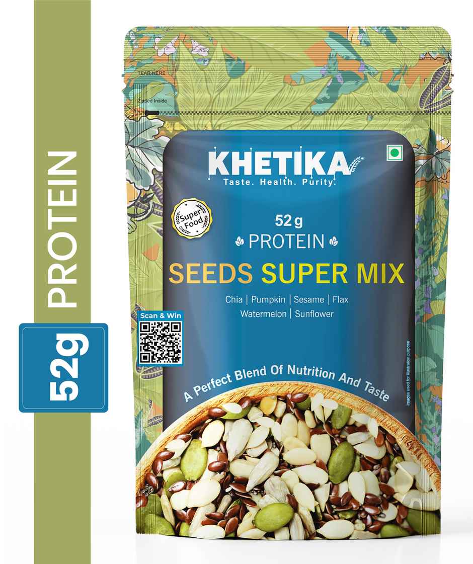 Khetika Super Seeds Mix | 52g Protein | High in Dietary Fibre | Chia, Flax & Mixed Seeds