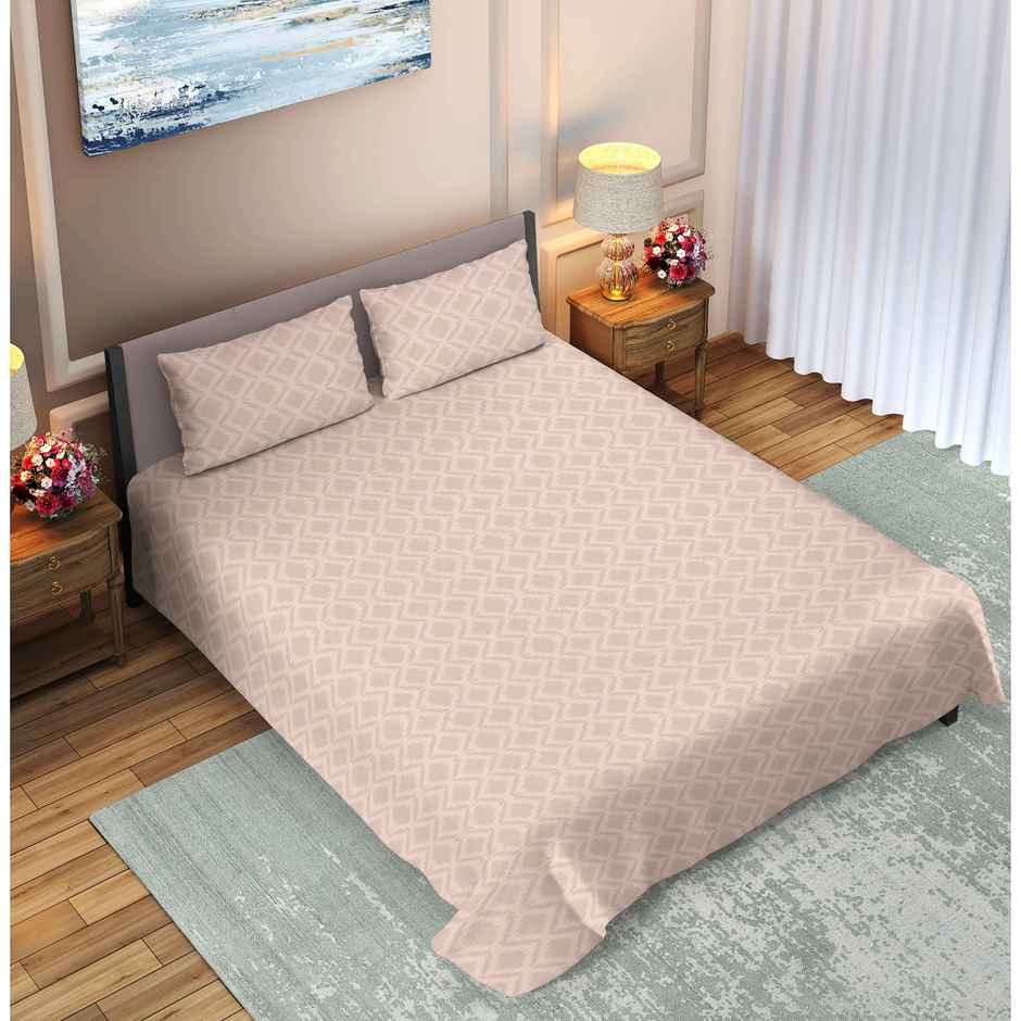 Dream Living Embossed Double Bedsheet Set | Beige - 220 x 250 cm