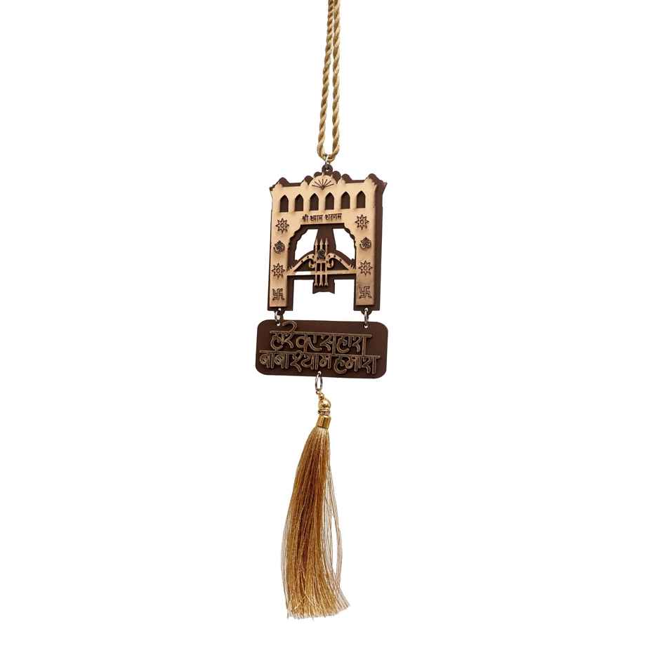 Divine Vibes Khatu Shyam Dwar Wooden Car Dashboard Hanging Wooden Design
