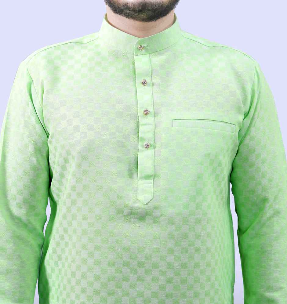 Tibra Collection Men Kurta - Green | Block Pattern | Cotton Blend | XL
