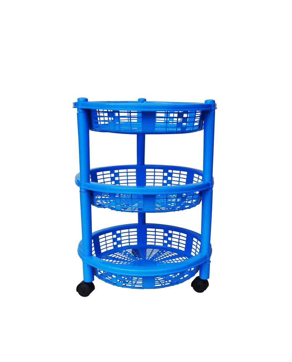 Princeware Maria Round Kitchen Trolley With Wheels 3 Rack- Blue