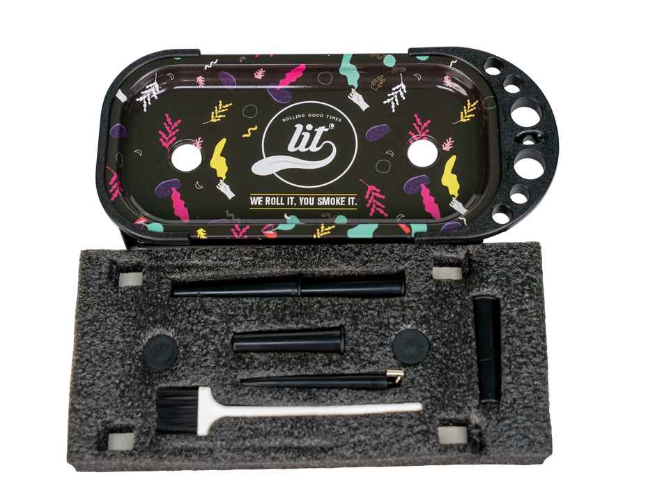 Lit Cone Loader Metal Rolling Tray With Stand