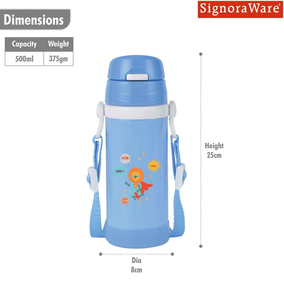 Signoraware Drizzle Kids Vacuum Bottle 500ml | Leakproof | Blue